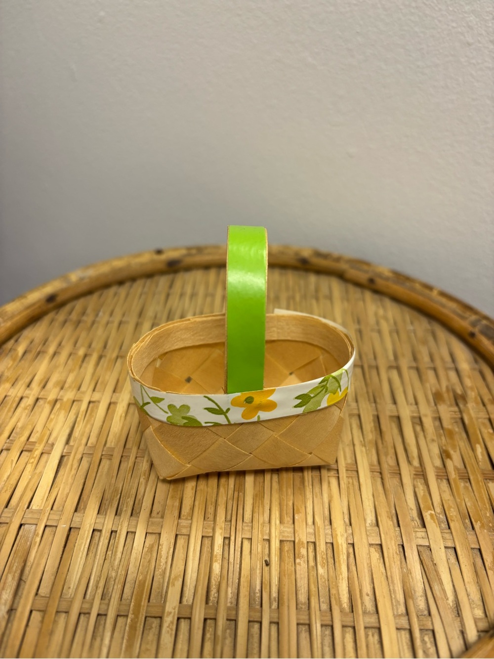 Green Floral Accent Handwoven Mini Basket - Women Accessories
